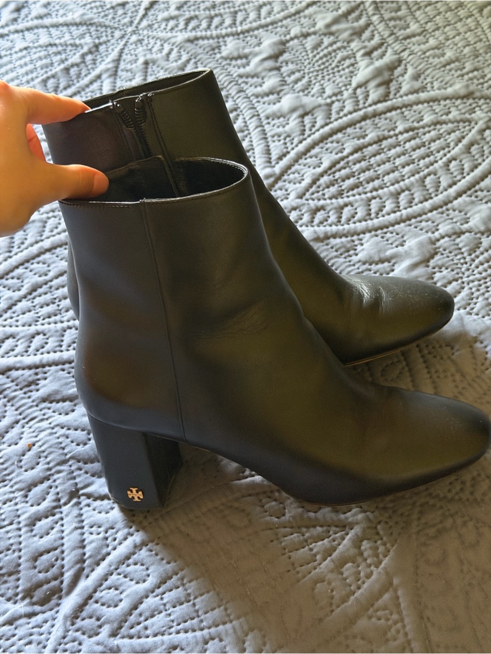Tory Burch Black Leather Brooke Heel Ankle Boots